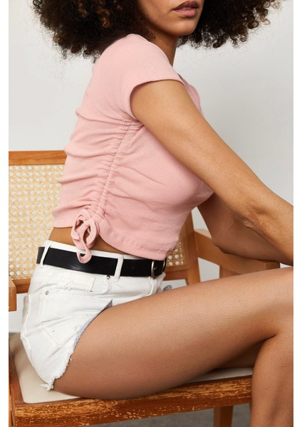 Pudra Yanları Büzgülü Fitilli Bluz 1YZK2-11772-20