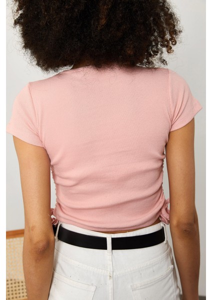 Pudra Yanları Büzgülü Fitilli Bluz 1YZK2-11772-20 fırsatları