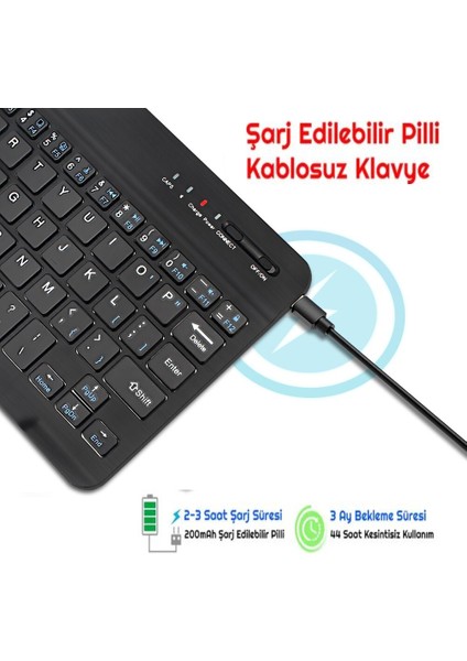 Tcl Tab 10 Uyumlu Bluetooth Tablet Klavyesi Mini Slim Şarjlı Kablosuz Klavye