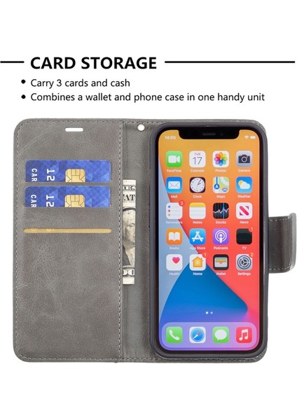 iPhone 13 Pro 6.1 Inç Uyumlu Darbeye Dayanıklı Pu Deri Cüzdan Telefon Kılıfı - Gri (Yurt Dışından) indirimleri