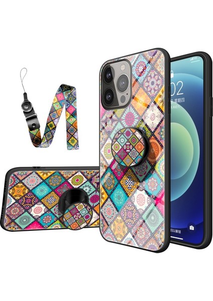 iPhone 13 Pro 6.1 Inç Uyumlu Koruyucu Camlı Desen Baskılı Telefon Kılıfı - Çok Renkli (Yurt Dışından)