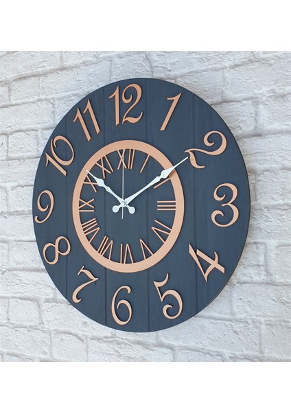 Antrasit Renk Üstüne Bakır Rakam Renkli Yuvarlak Duvar Saati Çap 50 cm fiyatları