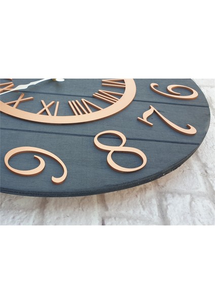 Antrasit Renk Üstüne Bakır Rakam Renkli Yuvarlak Duvar Saati Çap 50 cm fırsatları