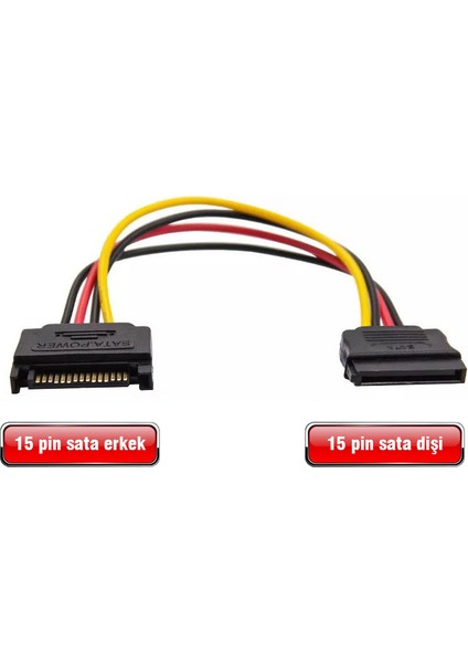 Sata Power 15 Pin Dişi Erkek Uzatma Kablosu 30 cm