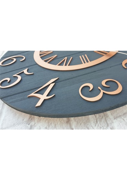 Antrasit Renk Üstüne Bakır Rakam Renkli Yuvarlak Duvar Saati Çap 50 cm indirimleri