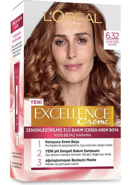 Loreal Paris Excellence Creme Saç Boyası 6.32 Altın Açık Kahve