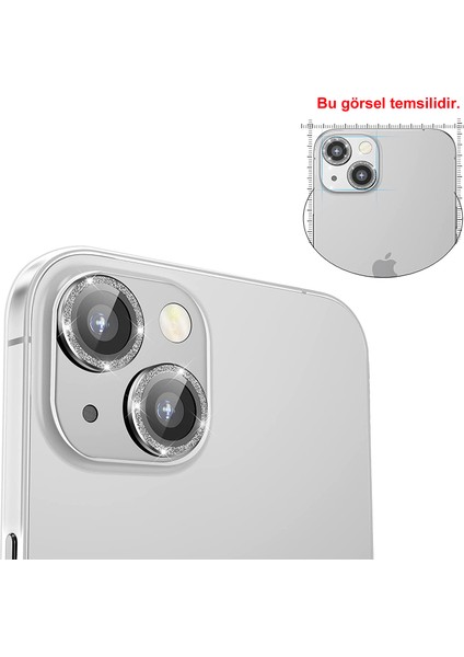 iPhone 13 Mini Kamera Camı Lens Koruyucu Elmas Taş Kaplama Halka Set - Mavi AL2775