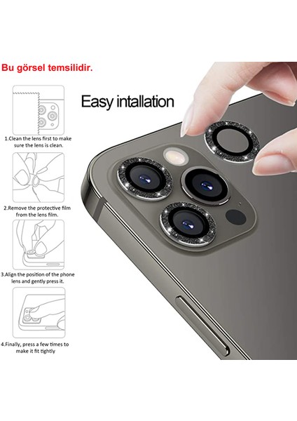 iPhone 13 Mini Kamera Camı Lens Koruyucu Elmas Taş Kaplama Halka Set - Mavi AL2775