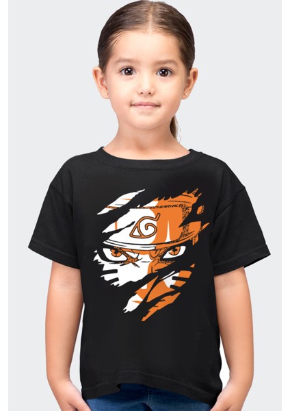 Sert Naruto Siyah Kısa Kollu Kız Çocuk T-Shirt