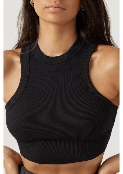 Kadın Bisiklet Yaka Fitilli Kolsuz Crop Bluz fırsatları