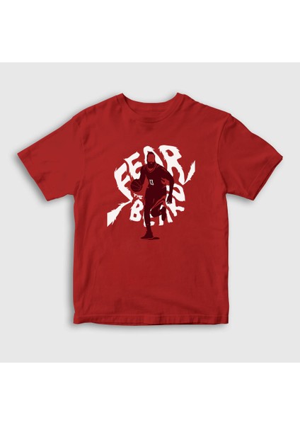 Unisex Çocuk Kırmızı Fear James Harden Basketbol T-Shirt