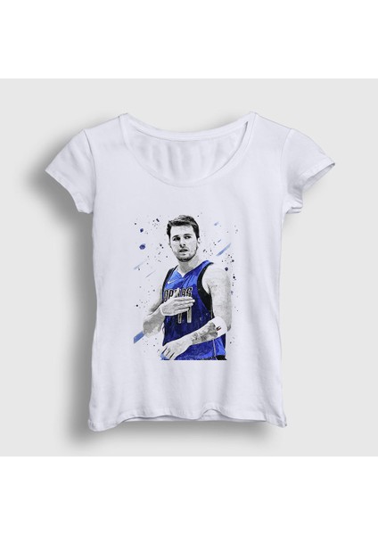 Kadın Beyaz Luka Doncic Basketbol T-Shirt