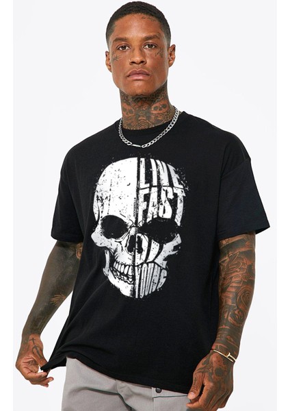 Hızlı Yaşa Siyah Oversize Kısa Kollu Erkek T-Shirt