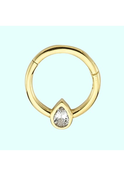 Altın Halka Piercing Damla Tektaş 14 Ayar