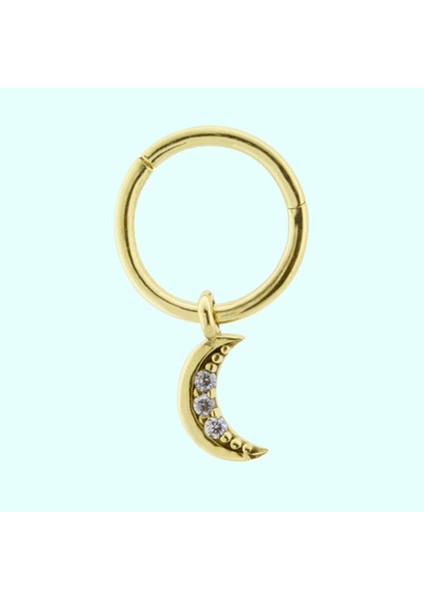 Altın Halka Piercing Taşlı Ay 14 Ayar