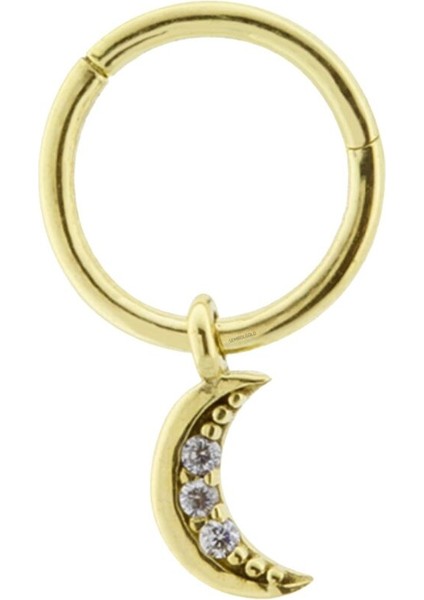 Altın Halka Piercing Taşlı Ay 14 Ayar
