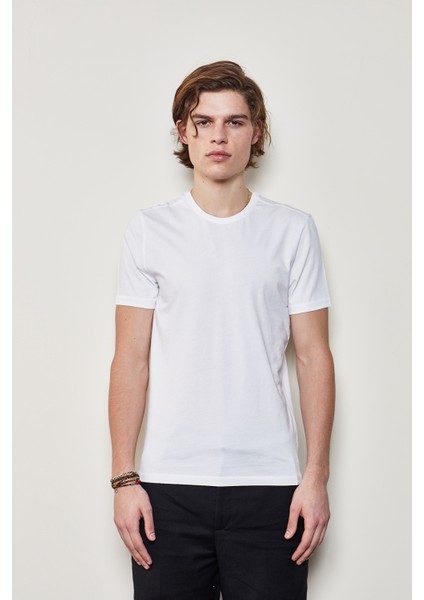 White And Simple Erkek Beyaz Basic Organik Pamuk T-Shirt