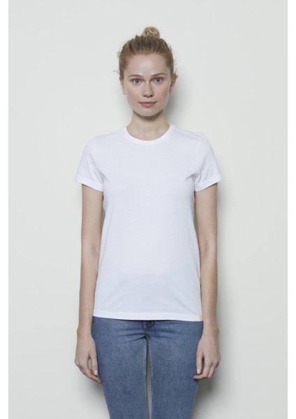 White And Simple Kadın Beyaz Basic Organik Pamuk T-Shirt