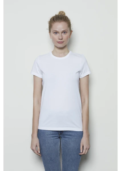 White And Simple Kadın Beyaz Basic Organik Pamuk T-Shirt