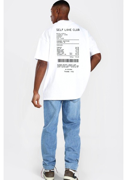Perakende Sevgi Fişi Beyaz Kısa Kollu Arka Baskılı Erkek Oversize T-Shirt