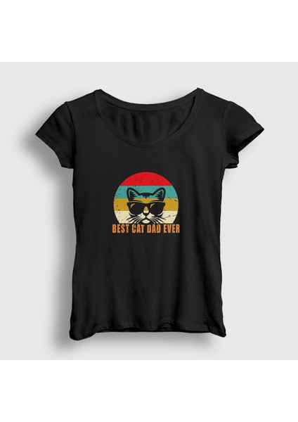 Kadın Siyah Best Cat Dad Ever Kedi T-Shirt