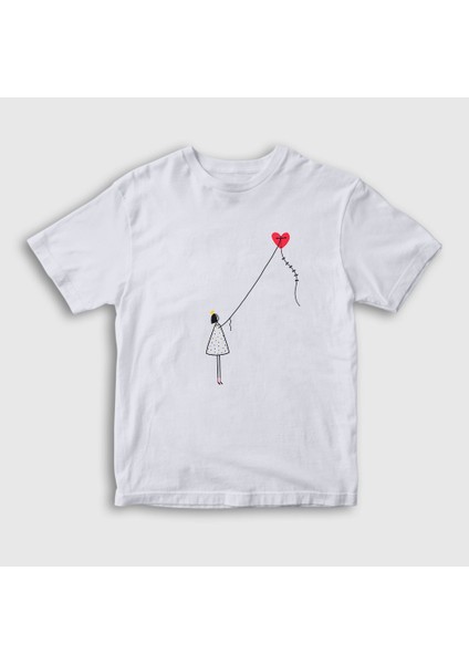Unisex Çocuk Beyaz Kite Girl Uçurtma T-Shirt