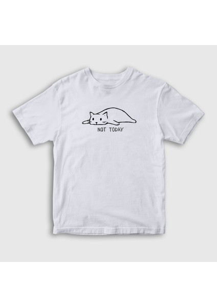 Unisex Çocuk Beyaz Not Today Cat Kedi T-Shirt