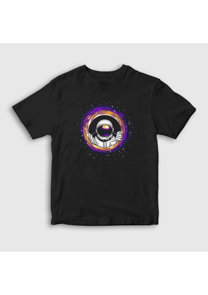 Unisex Çocuk Siyah Wormhole Astronaut Uzay T-Shirt
