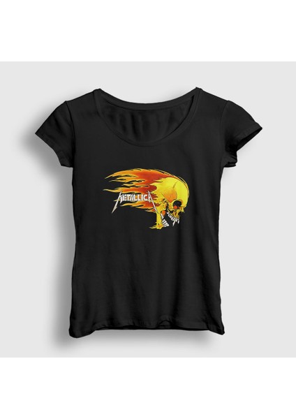 Kadın Siyah Fire Metallica T-Shirt