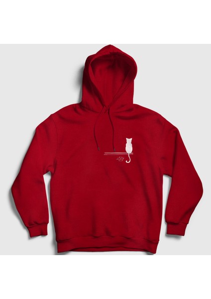 Unisex Kırmızı Cat On The Wall Kedi Kapüşonlu Sweatshirt