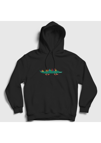 Unisex Siyah Little Alligator Timsah Kapüşonlu Sweatshirt