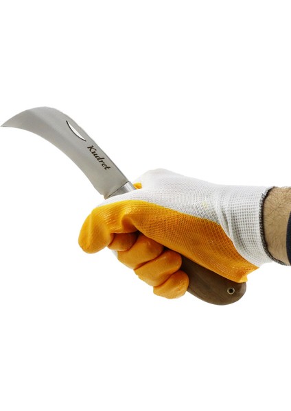 Aşı Bıçağı Eğri Uçlu Bağ Bıçağı Ara Çakı + Aşı Bandı + Aşı Macunu + Eldiven (4'lü Set)