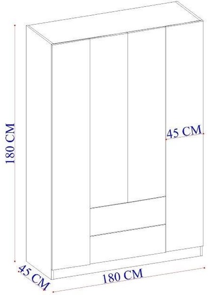 Ipek Mobilya Fulya 4 Kapaklı 2 Çekmeceli Dolap Genişlik 180 cm ( Beyaz )