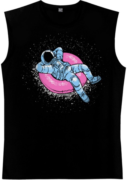 Havuzda Astronot Siyah Kesik Kol | Kolsuz Erkek T-Shirt | Atlet