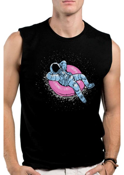 Havuzda Astronot Siyah Kesik Kol | Kolsuz Erkek T-Shirt | Atlet fiyatları