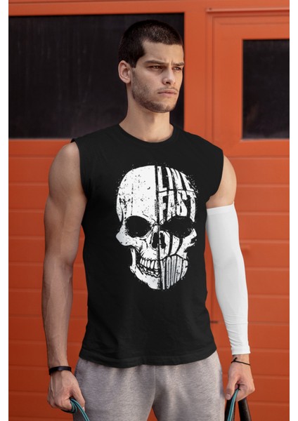 Hızlı Yaşa Siyah Kesik Kol | Kolsuz Erkek T-Shirt | Atlet fiyatları