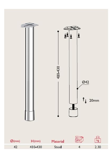 Sehpa Ayağı 13.841 - 42MM (4 Adet) Siyah fiyatları