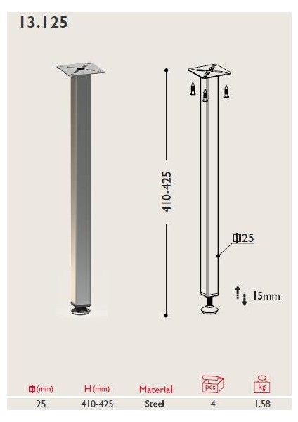Sehpa Ayağı 13.125 - 25*25MM (4 Adet) Siyah fiyatları