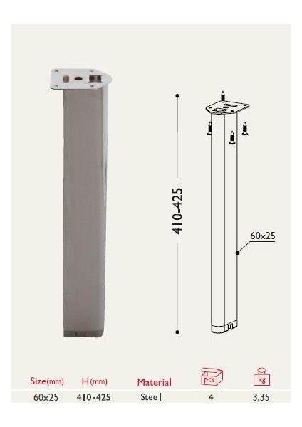 Sehpa Ayağı 13.300 - 60*25MM (4 Adet) Siyah fiyatları