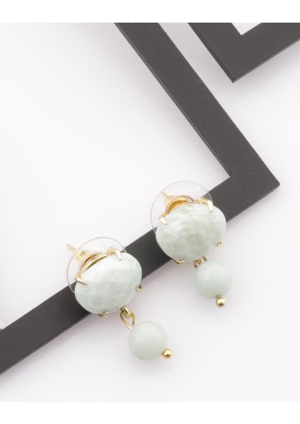 Amazonit Doğal Taş Gold Renkli Küpe