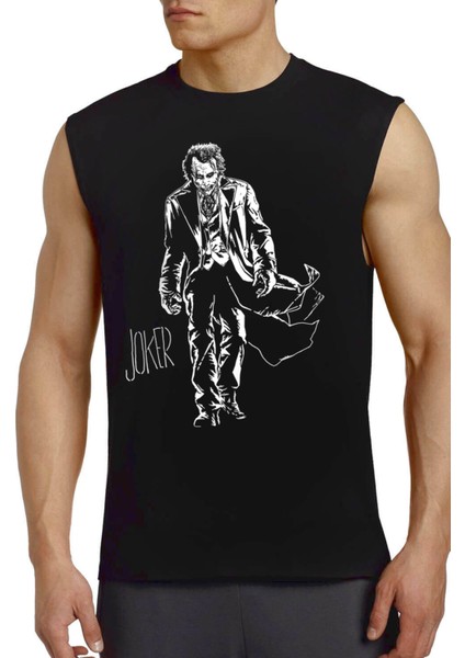 Paltolu Joker Siyah Kesik Kol | Kolsuz Erkek T-Shirt | Atlet