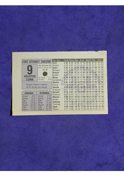 9 Ağustos 2002 Takvim Yaprağı - Nostalji Koleksiyonluk Takvim Yaprağı A