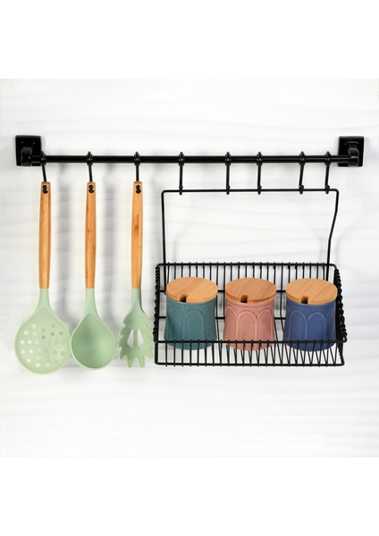 Güçlü Yapıştırma 8 Li Askı Rayı (55 Cm) + 20X30 Ferforje Sepet fiyatları