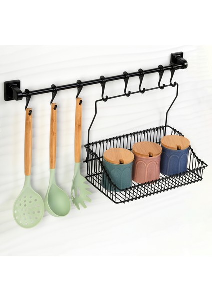 Güçlü Yapıştırma 8 Li Askı Rayı (55 Cm) + 20X30 Ferforje Sepet modelleri
