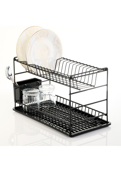 Paslanmaz Iki Katlı Tabaklık Bulaşıklık 50 cm Siyah