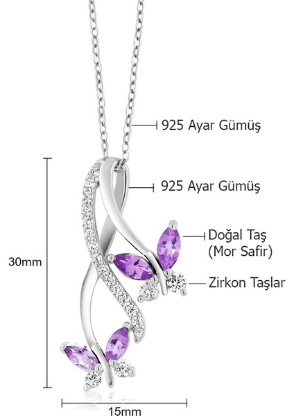 Pırlanta Model 925 Ayar Gümüş Sonsuzluk Kelebek Kolye
