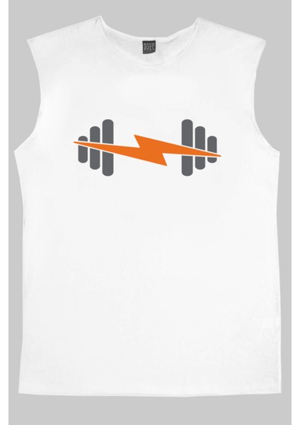 Şimşek Spor Beyaz Kesik Kol | Kolsuz Erkek T-Shirt | Atlet