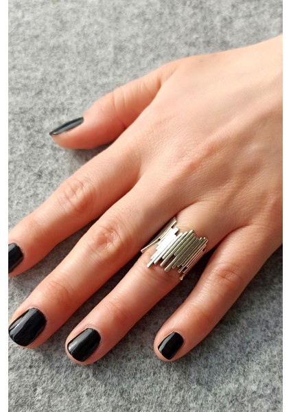 Ntik Gümüş Kaplama Ince Çizgiler Şekilli El Yapımı Ayarlanabilir Unisex Yüzük fiyatları