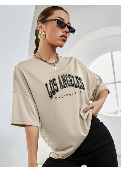 Kadın Los Angeles Baskılı Oversize T-Shirt