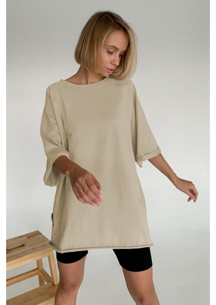 Camel Oversize Basic Kadın Tişört